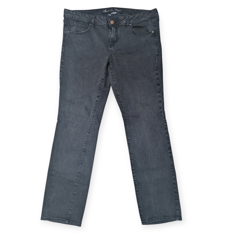 American Eagle Super Stretch Skinny Stone Wash Black Jeans size 18